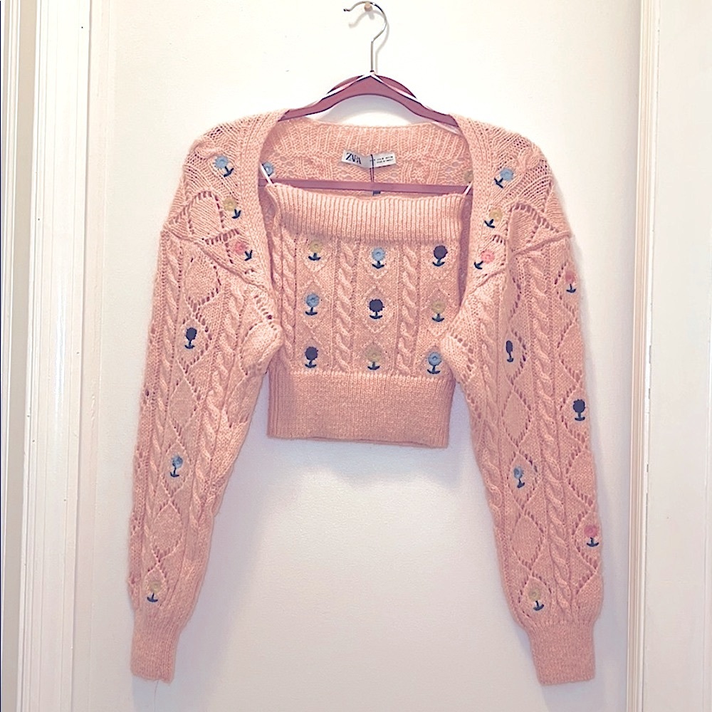 ZARA • 2 Piece • Pink Pointelle Knit Set